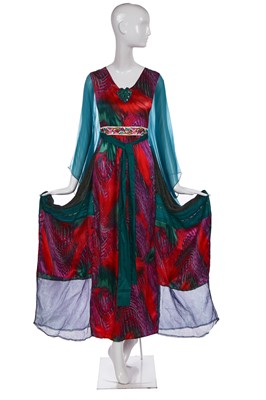 Lot 329 - A Thea Porter printed satin and chiffon abaya/kaftan, 1970s