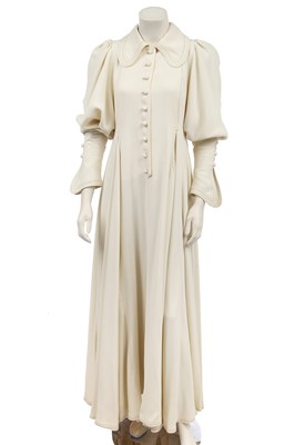 Lot 296 - A Bill Gibb ivory moss crepe evening gown, Autumn-Winter, 1972-73