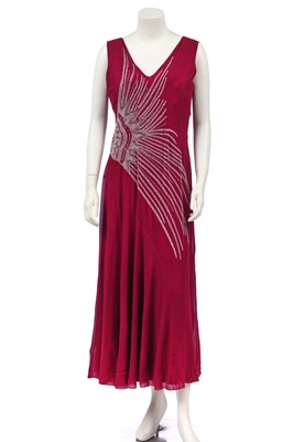 Lot 438 - A Maxwell of Hove magenta chiffon beaded evening dress, early 1930s