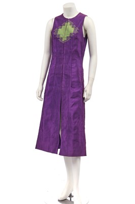 Lot 297 - A Thea Porter green and purple ribbed silk mantle, circa 1970