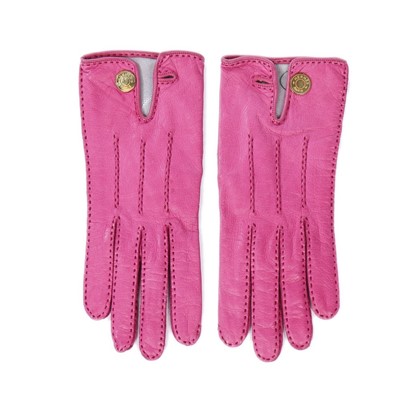 Lot 219 - A pair of Hermès pink leather gloves and silk...