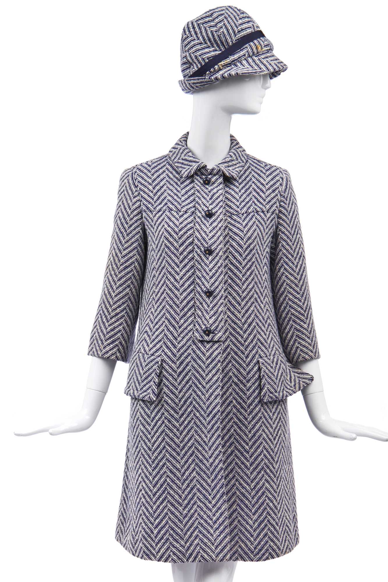 Lot 384 - A Jacques Heim navy and white check tweed ensemble, circa 1958