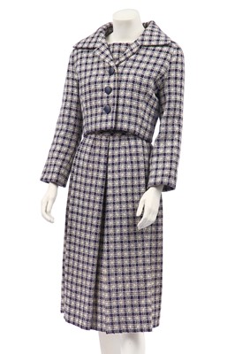 Lot 384 - A Jacques Heim navy and white check tweed ensemble, circa 1958