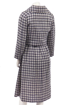 Lot 384 - A Jacques Heim navy and white check tweed ensemble, circa 1958