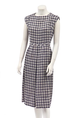 Lot 384 - A Jacques Heim navy and white check tweed ensemble, circa 1958