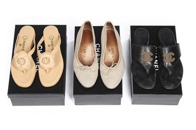 Lot 17 - Three pairs of summery Chanel shoes, modern,...