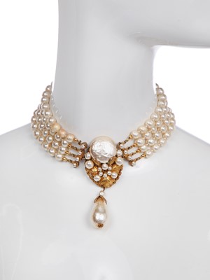 Lot 196 - A Miriam Haskell faux-pearl and gilt metal demi-parure, 1950s