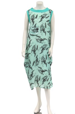 Lot 234 - A Helen Robinson for PX turquoise printed silk dress, early 1980s