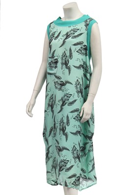 Lot 234 - A Helen Robinson for PX turquoise printed silk dress, early 1980s