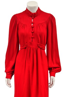 Lot 305 - An Ossie Clark for Radley red moss crepe dress, mid-1970s