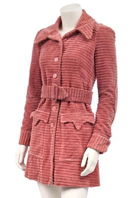 Lot 371 - A Biba pink jumbo-corduroy trench coat, 1969