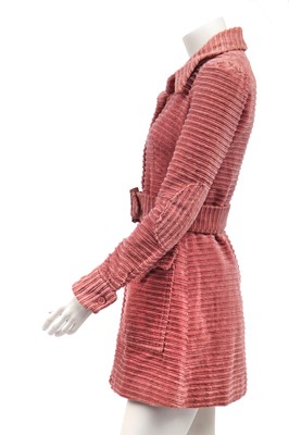 Lot 371 - A Biba pink jumbo-corduroy trench coat, 1969