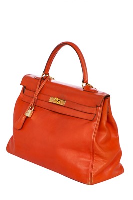 Lot 186 - A Hermès orange Swift leather Retournè Kelly 35, 1995