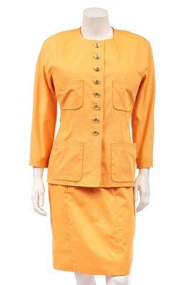 Lot 19 - A Chanel marigold-yellow cotton suit, circa 1986