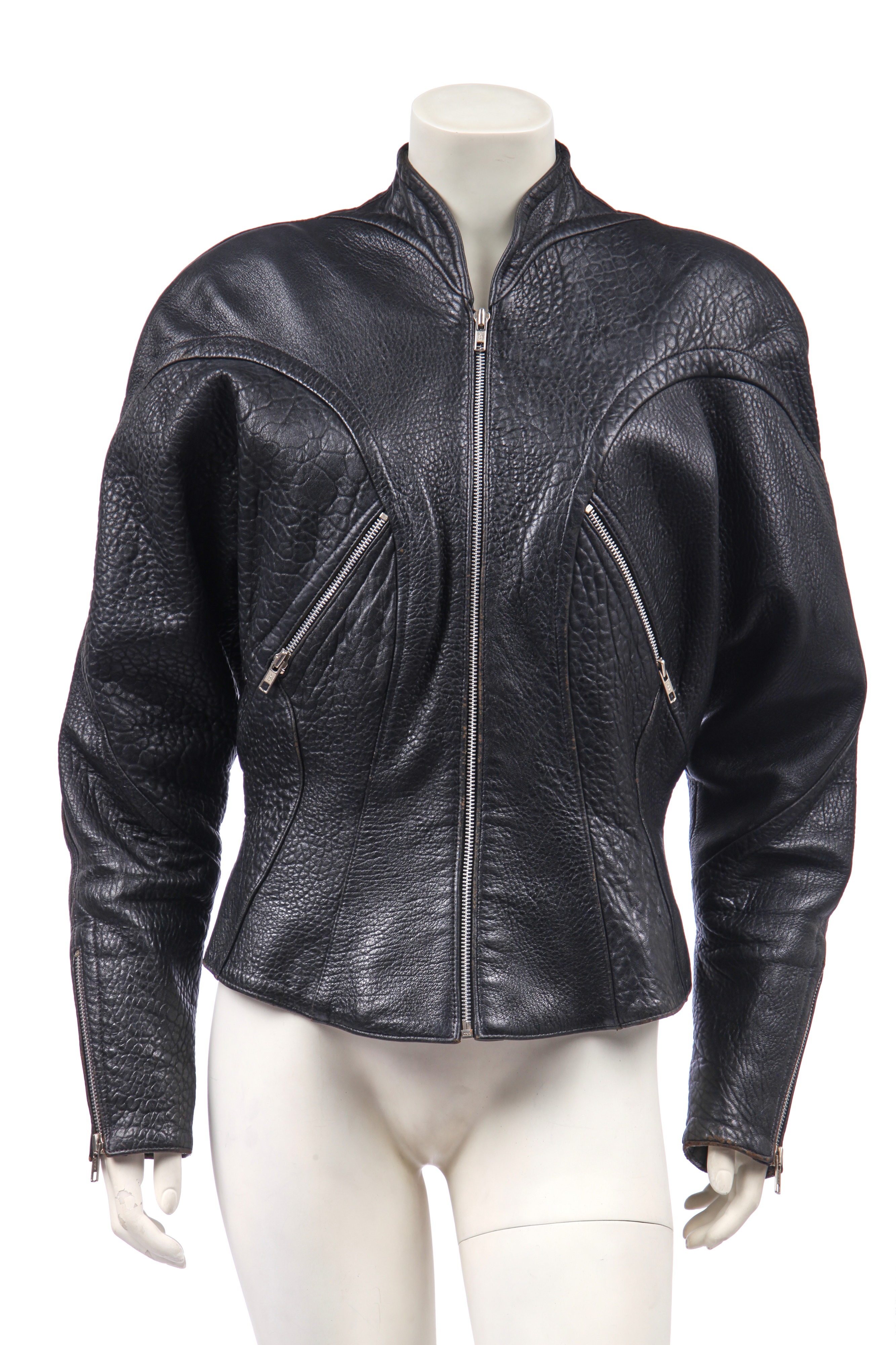 Lot 236 - A Thierry Mugler black leather jacket, 1980s,