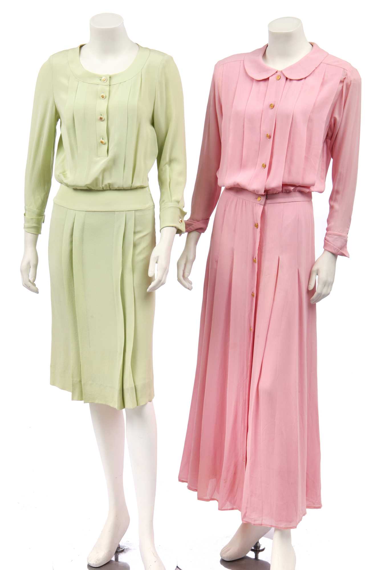 Lot 12 - Two Chanel silk crepe de chine dresses, 1980s