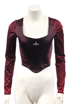 Lot 168 - A Vivienne Westwood burgundy satin sleeved corset bodice, 1990s