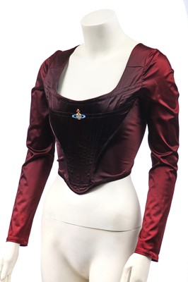 Lot 168 - A Vivienne Westwood burgundy satin sleeved corset bodice, 1990s