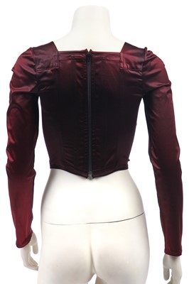 Lot 168 - A Vivienne Westwood burgundy satin sleeved corset bodice, 1990s