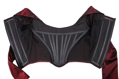 Lot 168 - A Vivienne Westwood burgundy satin sleeved corset bodice, 1990s