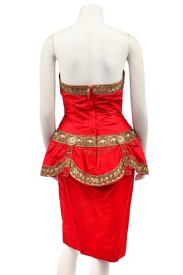 Lot 25 - A red satin cocktail dress in the style of Chanel, probably late 1980s