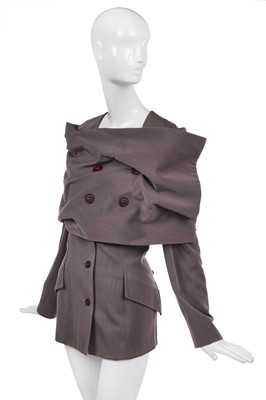 Lot 379 - A John Galliano grey gabardine dress-coat, 'Hairclips' collection, Autumn-Winter 1988-89