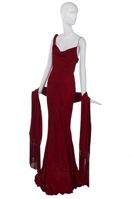 Lot 442 - A John Galliano scarlet damask bias-cut dress, circa 1997