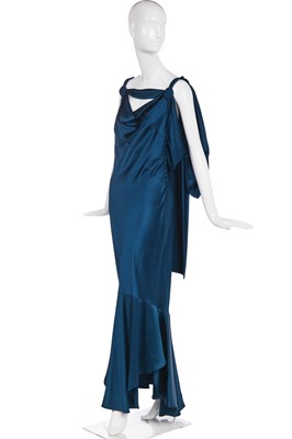 Lot 488 - A John Galliano dark teal-blue satin bias-cut dress, 'Pleasuredome' collection, autumn-winter 2008-09