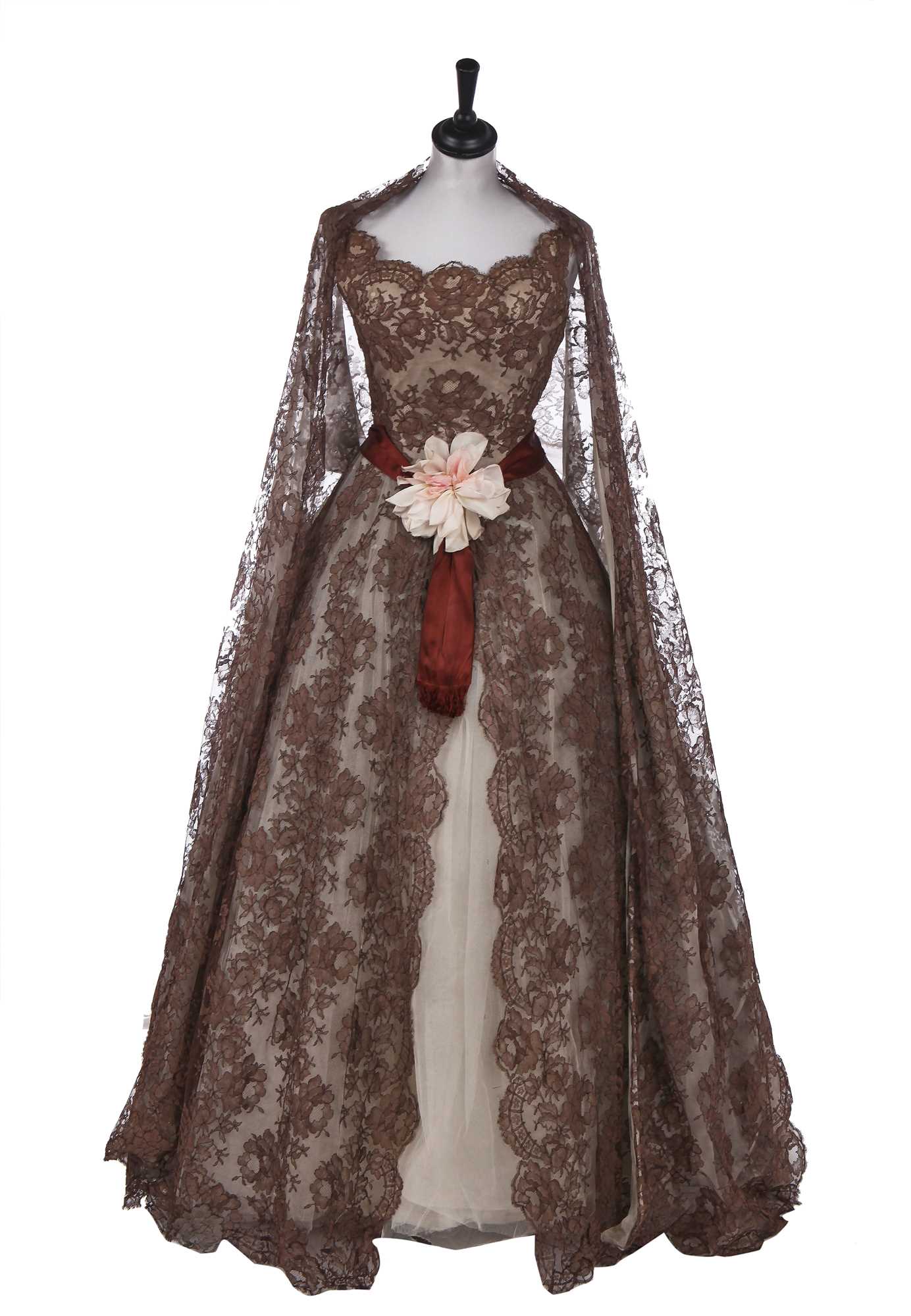 Lot 248 - A Lanvin Castillo couture brown lace ball gown, spring-summer 1957