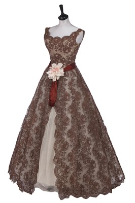 Lot 248 - A Lanvin Castillo couture brown lace ball gown, spring-summer 1957