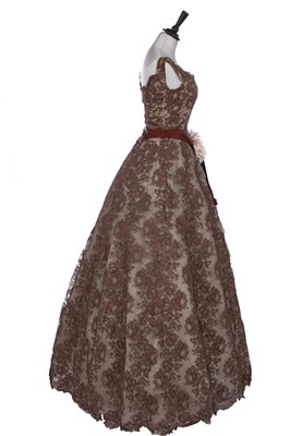 Lot 248 - A Lanvin Castillo couture brown lace ball gown, spring-summer 1957