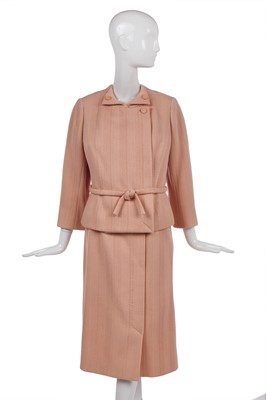 Lot 301 - A Christian Dior couture herringbone weave double-breasted pink wool suit, Spring-Summer 1964