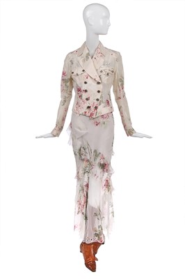 Lot 486 - A John Galliano ivory and rose-print ensemble, 'Techno Romance' collection, Autumn-Winter 2001-02