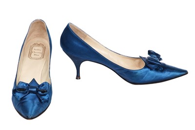 Lot 299 - A pair of Christian Dior blue satin shoes, circa 1960