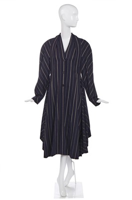 Lot 375 - A John Galliano striped navy wool coat, 'The Rose' collection, Autumn-Winter 1987-88