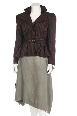 Lot 123 - A Vivienne Westwood brown pinstripe wool jacket, 'Storm in a Teacup' collection, Autumn-Winter 1996-97