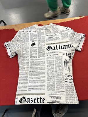 Lot 83 - A John Galliano newspaper and zebra print chiffon skirt, circa 2005