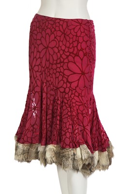 Lot 84 - A John Galliano red velvet devoré skirt, 'Esquimeau' collection, Autumn-Winter 2002-03