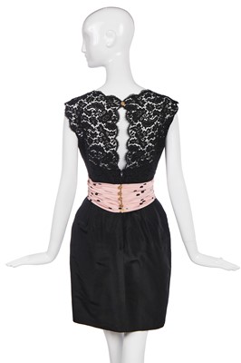 Lot 181 - A Chanel little black dress with polka-dot pink faille cummerbund, Spring-Summer 1988