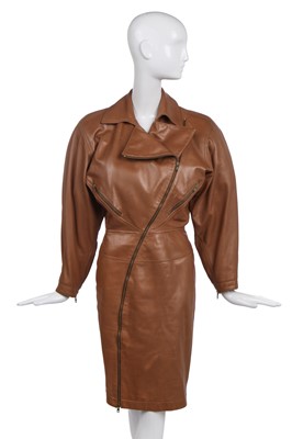 Lot 404 - An Azzedine Alaïa brown lambskin leather `zipper' dress, Spring-Summer 1986