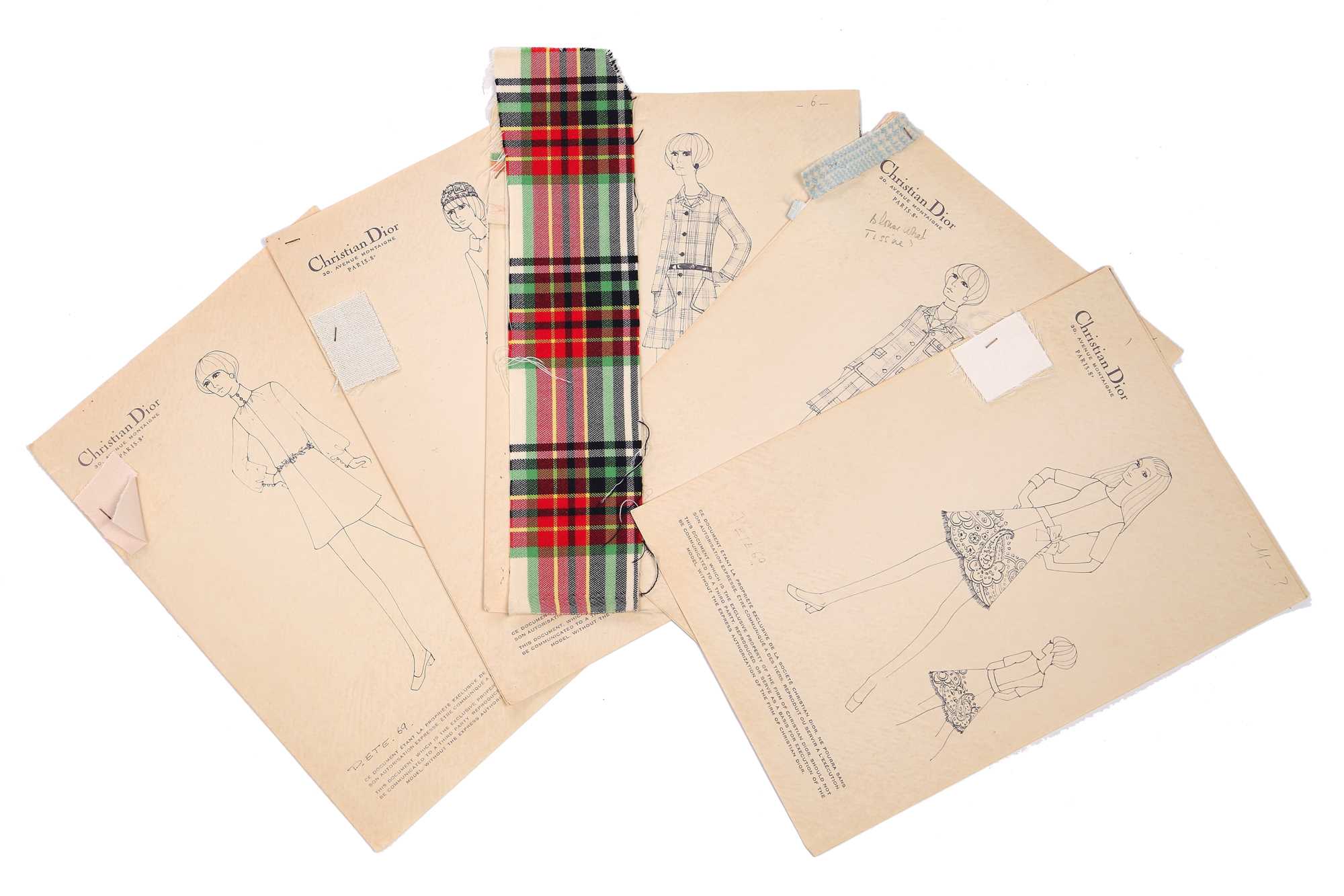 Lot 202 - Christian Dior for the Duchess of Windsor haute couture fashion sketches, invoices and correspondence, 1965 and 1969