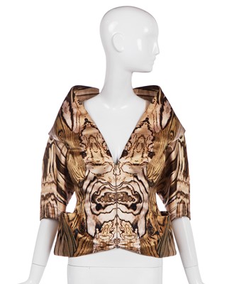 Lot 498 - An Alexander McQueen embroidered wood-grain-print satin jacket, 'Natural Distinction, Un-Natural Selection', Spring-Summer 2009