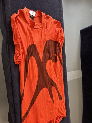Lot 13 - A Westwood/McLaren orange toga dress and bra, 'Nostalgia of Mud' (Buffalo) collection, Autumn-Winter, 1982-3