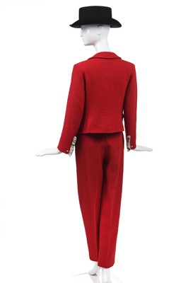 Lot 27 - A Vivienne Westwood red wool trouser suit, 'Harris Tweed' collection, Autumn-Winter, 1987-88