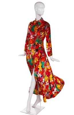 Lot 283 - An Ossie Clark/Celia Birtwell floral printed velvet dress, 1969