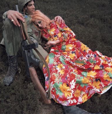 Lot 283 - An Ossie Clark/Celia Birtwell floral printed velvet dress, 1969