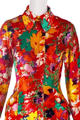 Lot 283 - An Ossie Clark/Celia Birtwell floral printed velvet dress, 1969