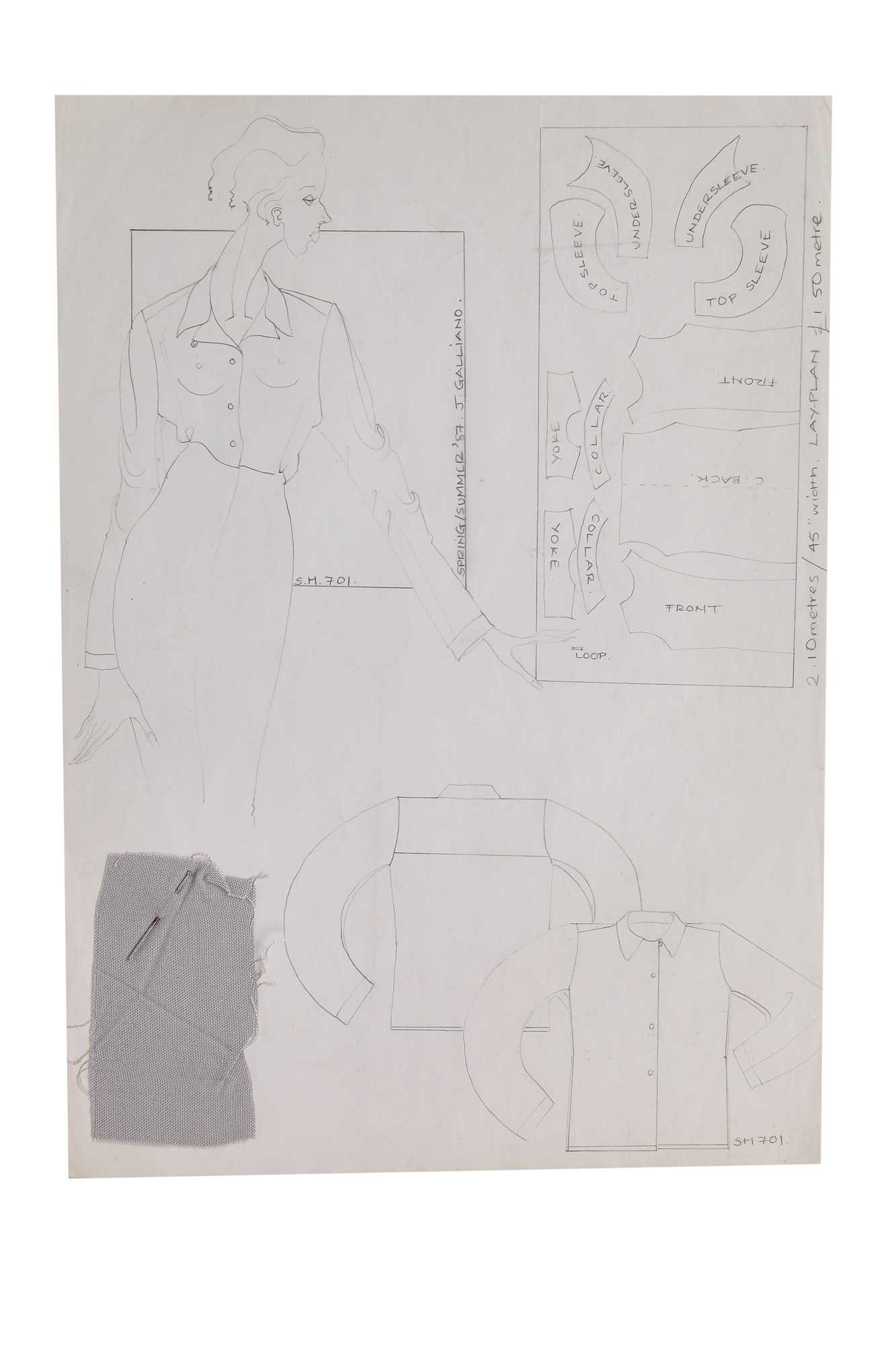 Lot 371 - A John Galliano fashion sketch for a blouse, Spring-Summer, 1987