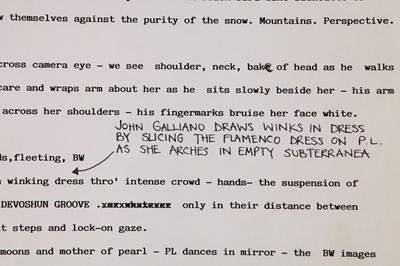 Lot 437 - Promotional Screenplay script for John Galliano's  'Princess Lucretia', Spring-Summer, 1994