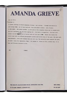 Lot 437 - Promotional Screenplay script for John Galliano's  'Princess Lucretia', Spring-Summer, 1994